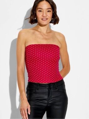 Red Polka Dot Strapless Tube Top